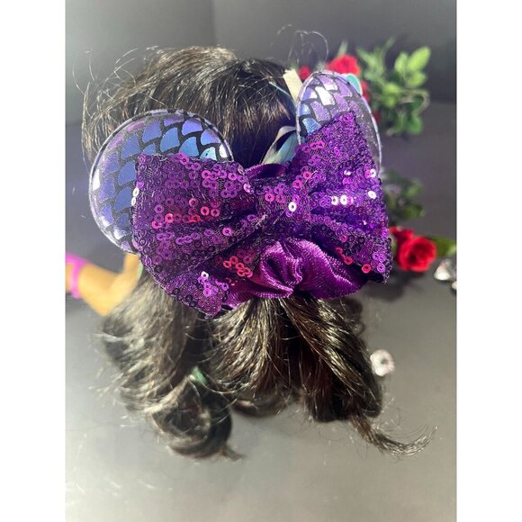 Minnie Mouse Ears Hair Scrunchies Mermaid Velvet Hair Rubber Band Sequins Hair - Picture 4 of 11